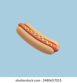Hot dog, 3D. Realistic tasty hot dog with mustard. For fast food concepts, gas stations. Fast food advertising. Vector