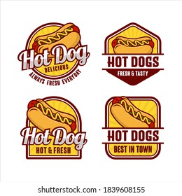 Colección del logotipo de diseño de vectores de insignia de perro caliente