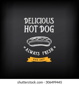 Hot dog badges and menu design elements.