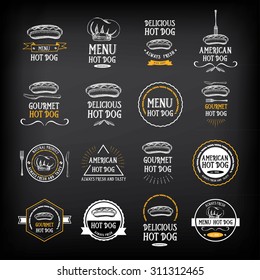 Hot Dog Badges And Menu Design Elements.