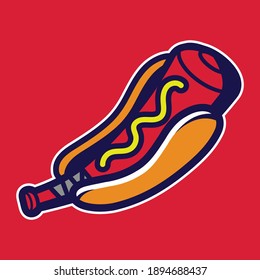 Hot Dog Baseball Vector Mascot Logo Illustration