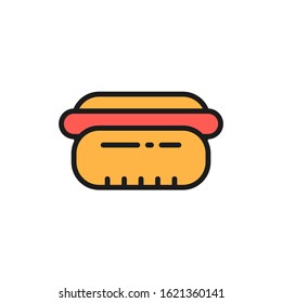 Hot dog, bavarian sausage, fast food flat color line icon.