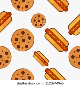 Hot dog and biscuit fast food pattern design vector.
