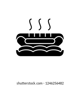 Hot dog black icon, vector sign on isolated background. Hot dog concept symbol, illustration 