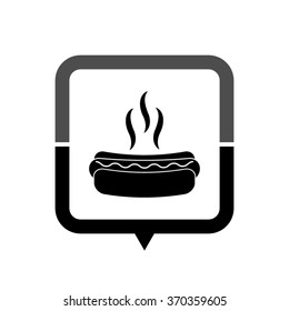Hot dog - black vector icon; map pointer;  message bubble