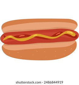 hot dog bread, ketchup and mustard sauce, sausage and bread, food vector illustration 