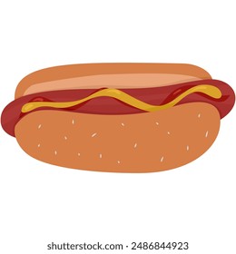 hot dog bread, ketchup and mustard sauce, sausage and bread, food vector illustration 