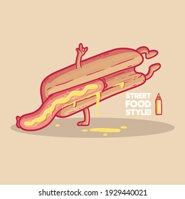 Hot Dog Breakdancing vector illustration. Food, dance design concept.