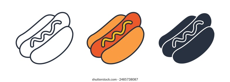hot dog in a bun with mustard Icon symbol vector illustration isolated on white background