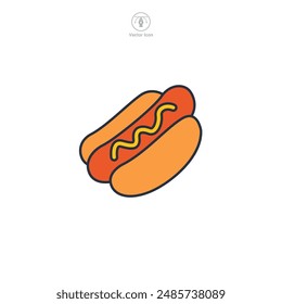 hot dog in a bun with mustard Icon symbol vector illustration isolated on white background