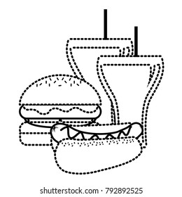 hot dog and burger with sodas straw beverage