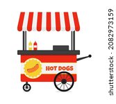 Hot dog cart flat vector illustration