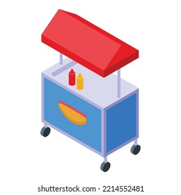 Hot Dog Cart Icon Isometric Vector. Cafe Street. City Restaurant