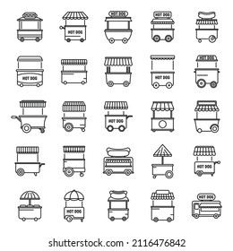 Hot dog cart icons set outline vector. Business food. Cafe carnival