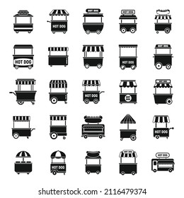 Hot dog cart icons set simple vector. Business food. Cafe carnival