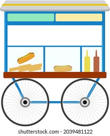 Hot Dog Cart, Illustration, Vector On White Background.