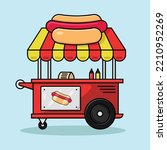 Hot Dog Cart Illustration, White Background, Vector