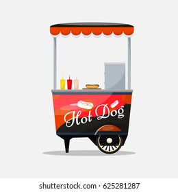 Hot dog cart kiosk on wheels, retailers fast snack breakfast