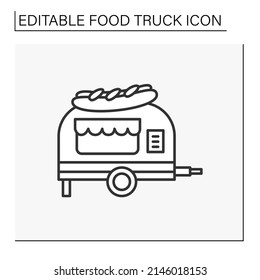 Hot dog cart line icon. Mobile food stands for preparing and selling street food. Fast food van.Food truck concept. Isolated vector illustration. Editable stroke