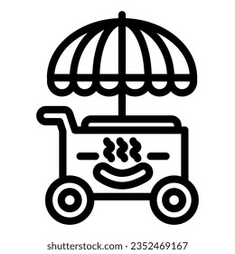 Hot Dog Cart line icon, Street food concept, Retro fast food trolley wheel sign on white background, Hot dog store icon in outline style mobile concept web design. Vector graphics.