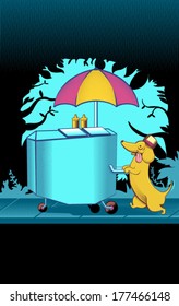 Hot dog cart with sausage dog