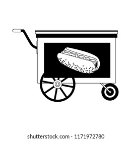 Hot dog cart stand in black and white