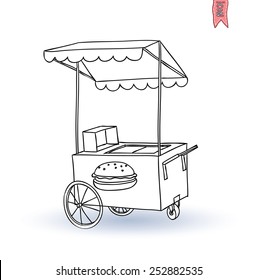  hot dog cart, vector illustration