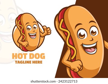 Hot Dog Cartoon character Mascot Logo Thumbs up vector illustration