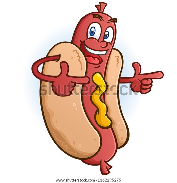 Hot Dog Cartoon Character Pointing Both Stock Vector (Royalty Free ...