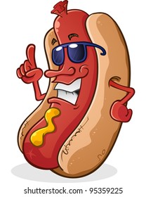 Hot Dog Cartoon Character Wearing Sunglasses With Attitude
