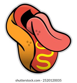 Hot Dog cartoon characters with tongue sticking out . Best for sticker, logo, and mascot with street food themes and for t-shirt design