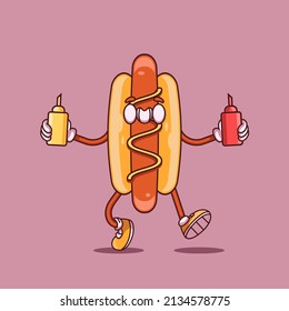 Hot Dog cartoon illustration vector suitable for catalogs and t-shirts