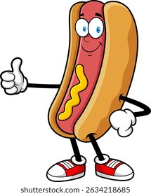Hot Dog Cartoon Mascot Character Smiling And Giving Thumbs Up – Vector Hand Drawn Illustration Isolated On Transparent Background