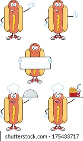 Hot Dog Cartoon Mascot Characters 2. Vector Collection Set