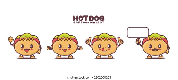 hot dog cartoon mascot with different expressions. food vector illustration.