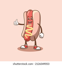 Hot dog cartoon mascot with thumbs up character design vector illustration