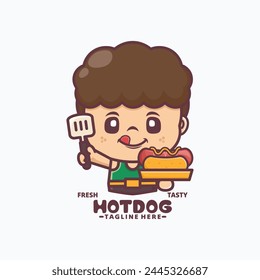 hot dog cartoon mascot, vector illustration in outline style, suitable for culinary identity, cartoon icon, sticker, etc.