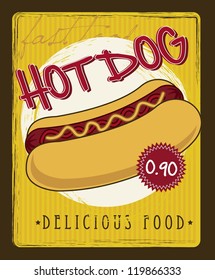 hot dog cartoon over yellow background. vector illustration