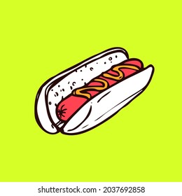 Hot dog cartoon vector. Fast food illustration 