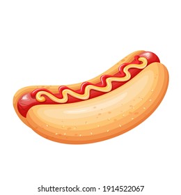 Icono vectorial de dibujos animados de Hot dog. Comida rápida para llevar con salchichas para el diseño de cafés a la carta.