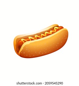 Hot dog cartoon vector icon. Fast food takeaway meal with sausage for menu cafe design.