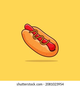 Ilustración del icono del vector de dibujos animados de Hot dog. Vector aislado del concepto de icono alimentario. Estilo de dibujo plano