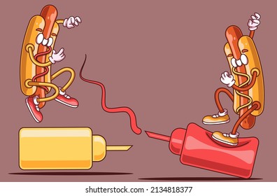 ilustración vectorial de dibujos animados de perros calientes adecuado para el catálogo de restaurantes