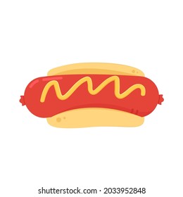 Hot Dog cartoon vector. Mustard on Hot Dog.