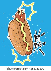 Hot dog cartoon vector sketch. Cute illustration.