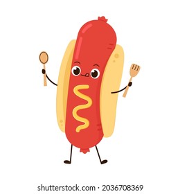 Diseño de carácter de perro caliente. Vector de Perro caliente sobre fondo blanco.