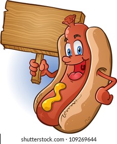 Hot Dog Character Holding A Sign