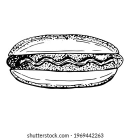 Hot Dog Clip Art, Vector Illustration, Hand Drawn Sketch