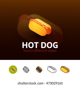Hot dog color icon, vector symbol in flat, outline and isometric style isolated on blur background