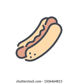 Hot dog color line icon. Bun and sausage vector outline colorful sign.